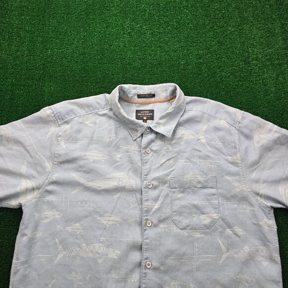 Quicksilver Shirt Mens Large Blue Waterman Collection Fish AOP Outdoors‎ Summer - Picture 2 of 11